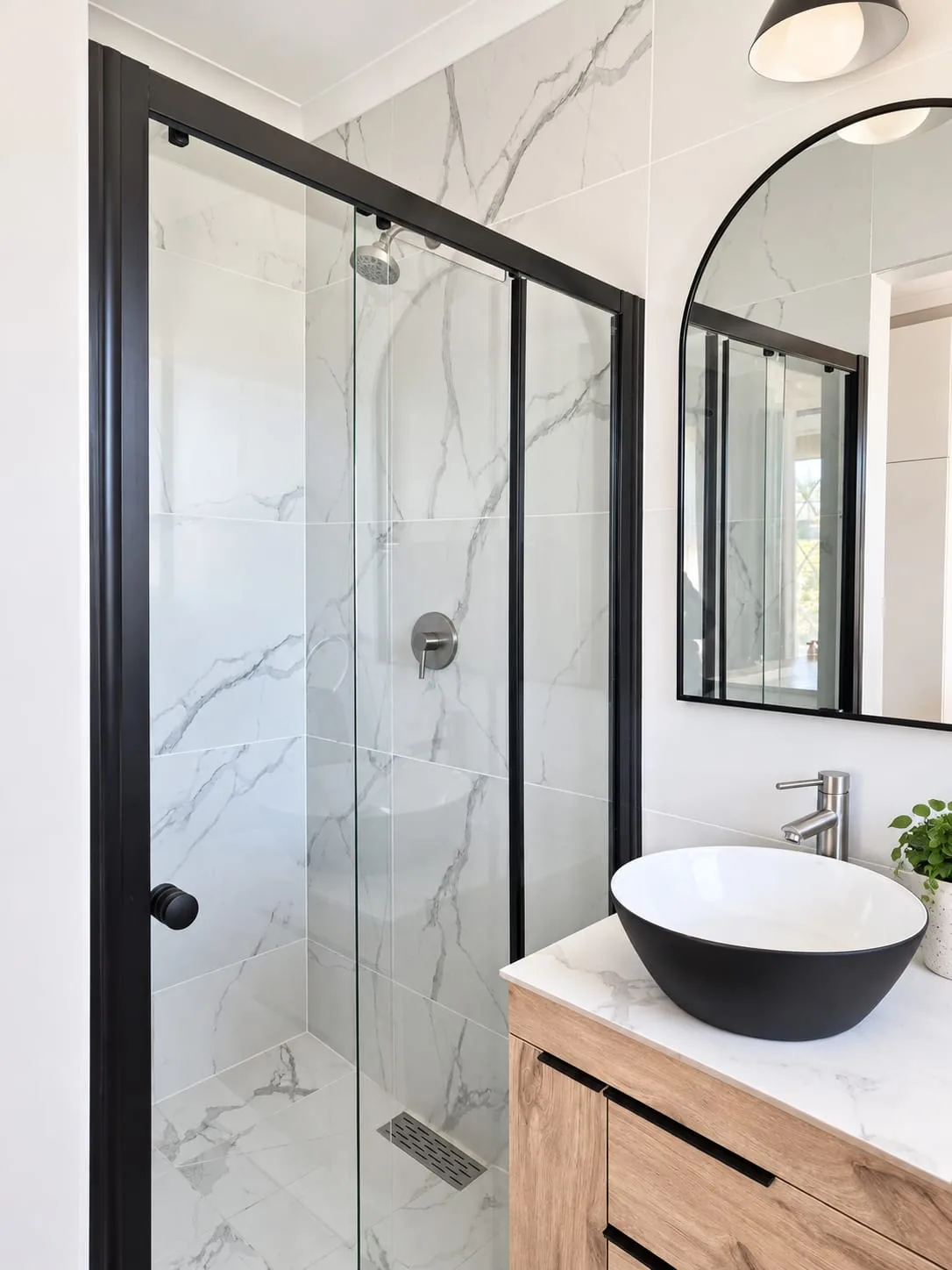 The Mountain House — Bathroom with glass shower